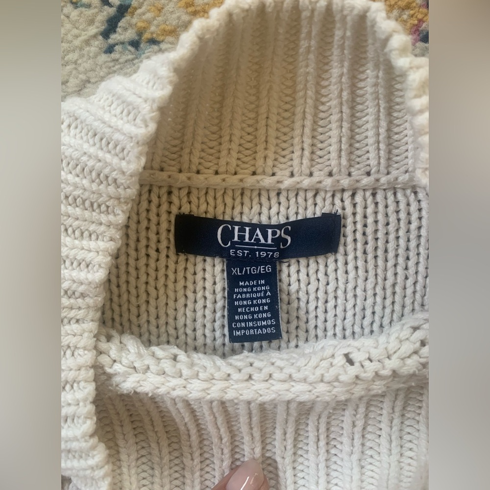 Vintage Chaps Ralph Lauren Cream Knit Sweater | Cotton Blend Coastal Preppy XL - Picture 3 of 6